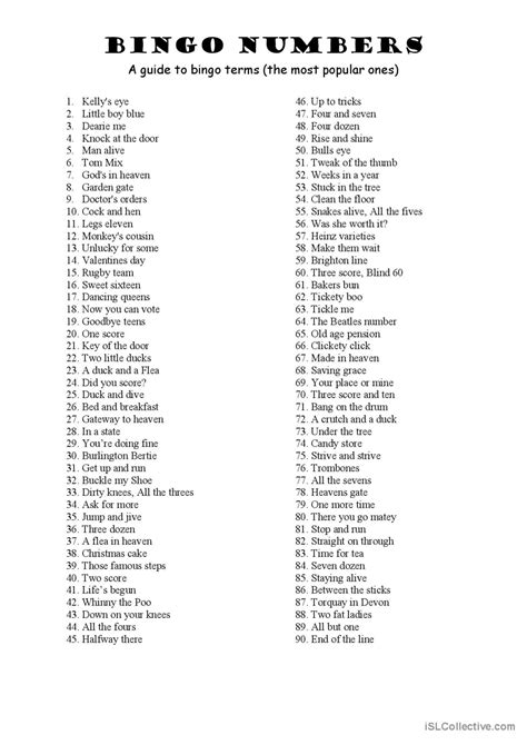 bingo nicknames|bingo names for numbers.